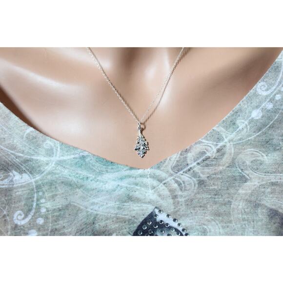 Sterling Silver Oak Leaf Necklace, Silver Oak Leaf Necklace - Picture 3 of 5